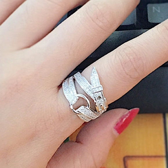 STERLING SILVER BUCKLE ZIRCON RING - Picture 11 of 14